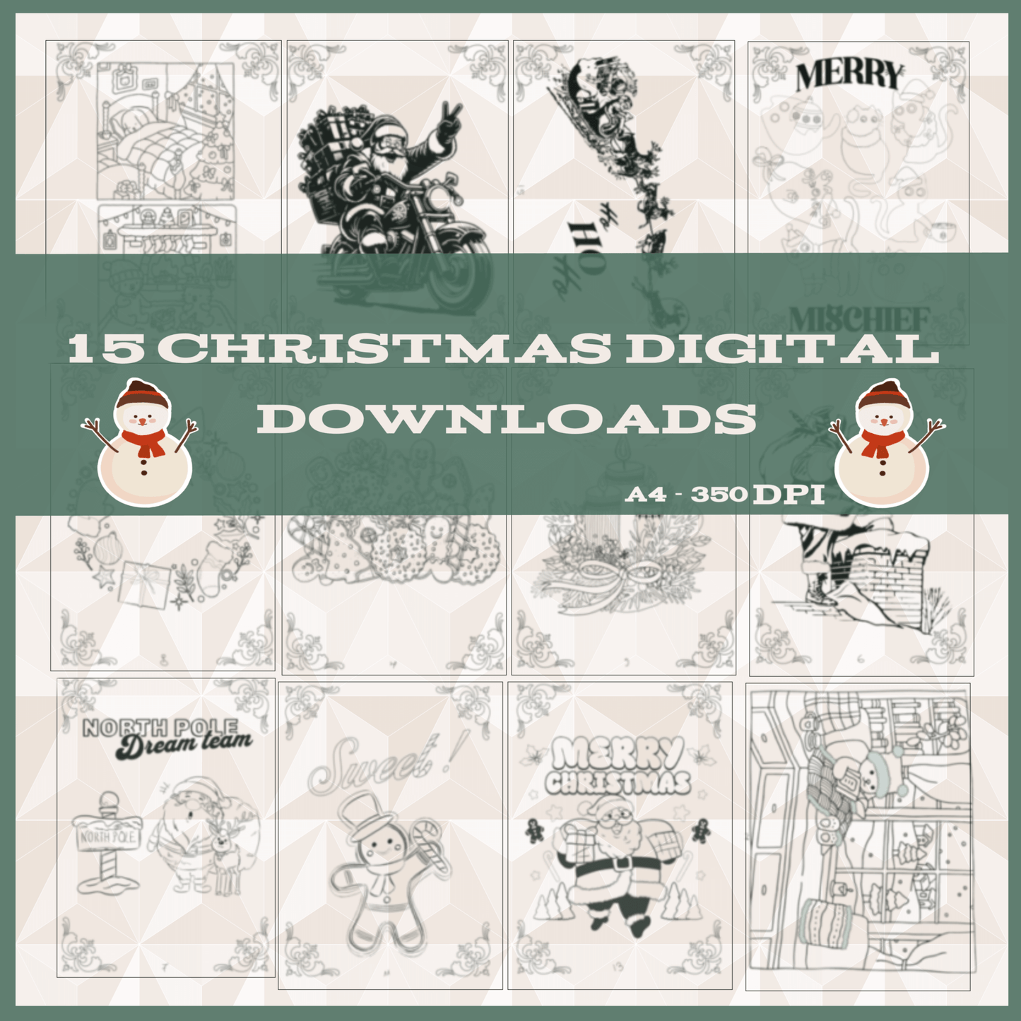 Digital Christmas themed coloring pages -