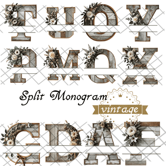 Vintage Split Monogram - Digital Download -Split Alphabet