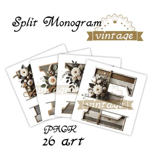 PACK Vintage Split Monogram - Digital Download -Split Alphabet